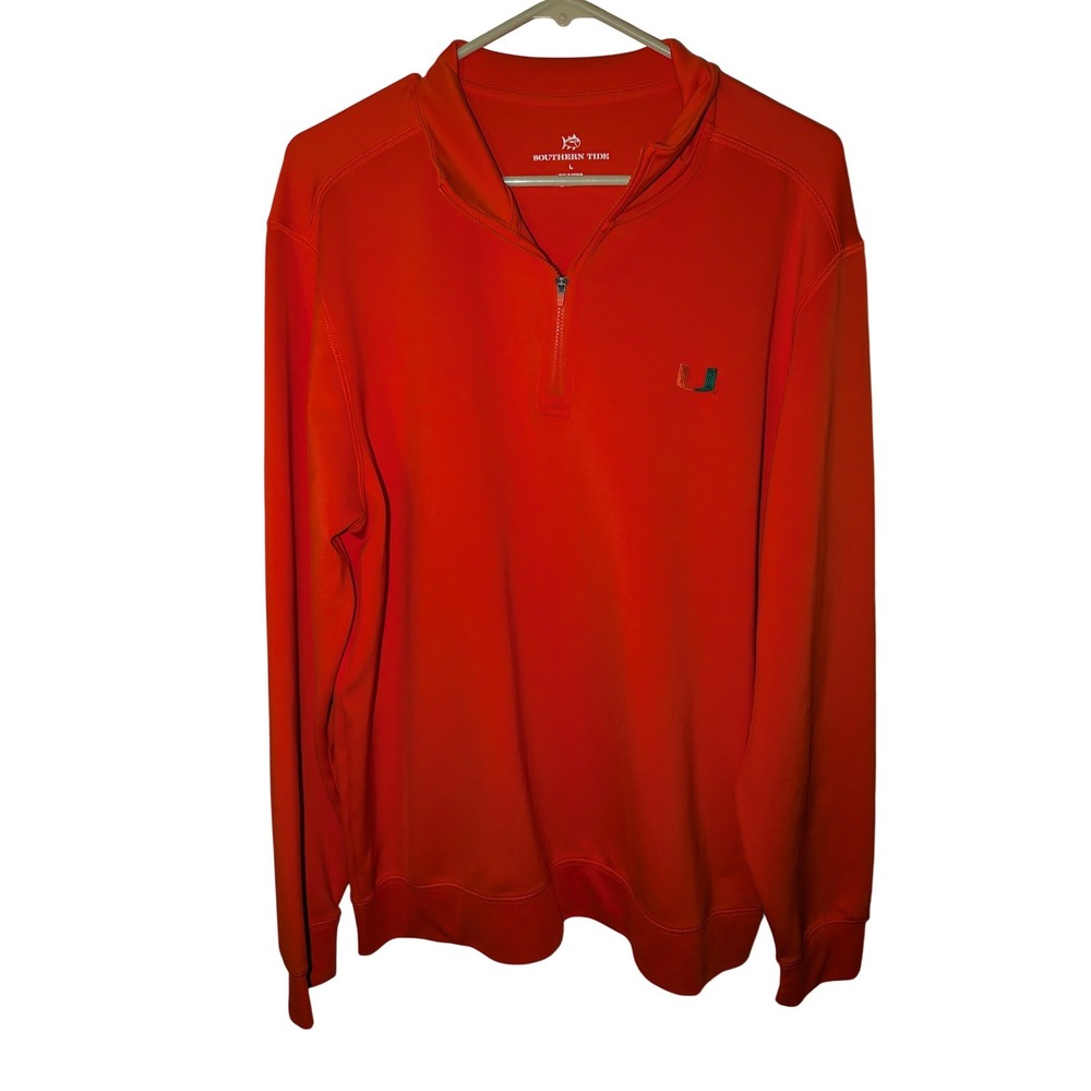 Southern Tide University of Miami Hurricanes Orange Quarter Zip Pullover Mens‎ L